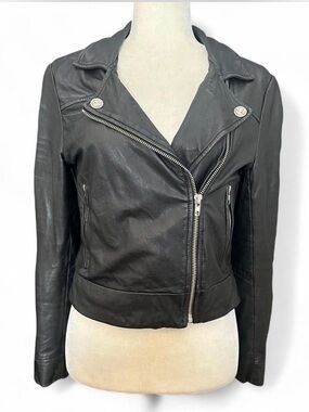💜 Claudie Pierlot Black Leather Biker Jacket (38)